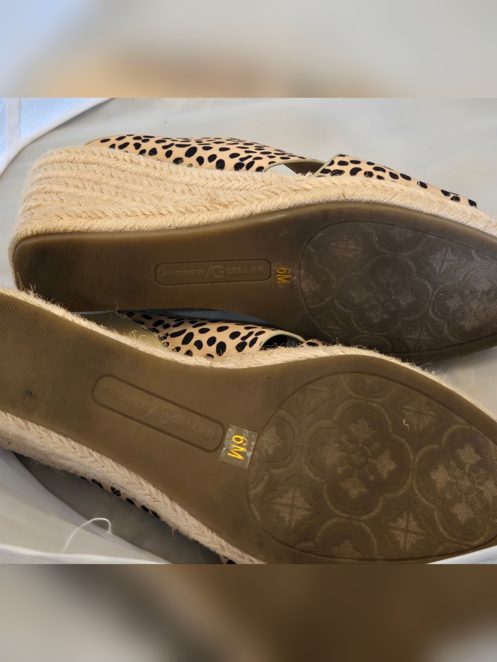 Andrew Geller Leopard-Print Cross-Strap Wedges - Black & Beige - Picture 3 of 3